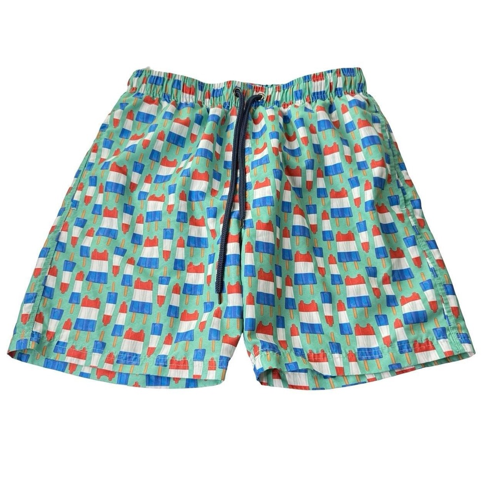 US Surf Club Popsicle Print Swim Trunks Men's Small Patriotic Red White Shorts